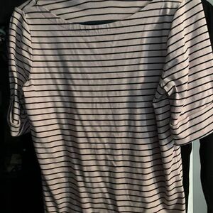 Fitted 3/4 Sleeve Blue and White Striped T-Shirt